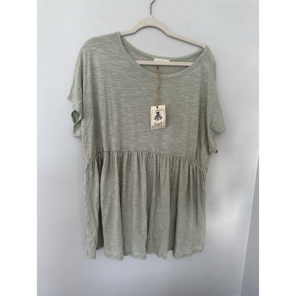 easel Tops - Easel Women's Short Sleeve Shirt Babydoll Flowy Green Large